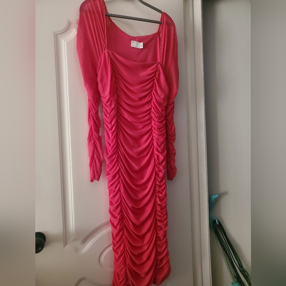 ASOS pink Ruched Bodycon Midi Dress Size 12